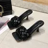 Pantoufles en cuir tressées à talons hauts pour femmes, chaussures de soirée, Mules pliables croisées, pantoufles fines et Sexy, 2021