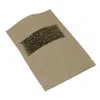 12x20cm Brown Kraft Paper Zipper Clear Window Packaging Bag for Snacks Spices Stand Up Kraft Paper Tear Notch Wrap