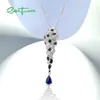 Santuzza Silver Pendant for Women 925 Sterling Silver Leopard Panther Sparkling Black Spinel Trendy Party Fine Jewelry 2107267472648