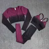 Ombre Women Yoga Set Workout Long Sleeve Crop Top Sports Bra Seamless Leggings Gym Clothing Fitness wear Suits 210802