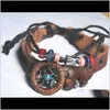Link, Chain Bracciali Drop Delivery 2021 Arrivo Handmade Indian Dream Catcher Bracciale con perline di legno Pu Leather Women Jewelry Legend Sty