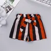 Girls' Suit Spring Summer Children's Clothing Suspenders Short-sleeved Striped Shorts Two-piece Girl Clothes 210515