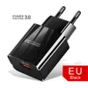 3A 18W Schnelles Schnellladen QC3.0 Wandladegerät Eu US AC Home Travel qPower-Adapter für iPhone 11 12 14 Pro Max Huawei F1Tablet PC