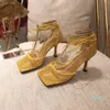 2021 top designer women high heel dress shoes fashion ladies mesh square toe sandal designer woman office party shoe with box