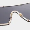 Fashion Large Oblong Women Oversize Sunglasses With Handbag Pattern Legs And One Piece Lenses Cover Frame Rivets Fixed