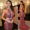 Sparkly Simple Sexy Mermaid Prom Dresses Sequined Cut-Out High Side Split Sweep Trein Ruched Formal Dress Party Jurken Groos de Soirée