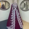 Modeste marocain caftan arabe robes de soirée avec Cape chérie appliques robes de bal une ligne en mousseline de soie Wrao perlé Abendkleider