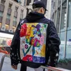 Hop Graffiti Appliques Hip Jean Jacket Men 2021 Art Gone Mad Turn Down Collar Denim Jackets Streetwear Clothes Men's