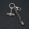 Vintage fait à la main porte-clés Viking Rune marteau voiture porte-clés Mjolnir extérieur alpinisme survie tressé corde hommes nordique bijoux G1019