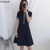 Summer Robe Elegant Sexy Knitted Mini Dress Women Short Sleeve Turn Down Collar Slim Bodycon Korean Vestidos 210519