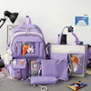 4 шт. Устанавливает фиолетовый цвет детский рюкзак Kawaii женский рюкзак Bookbag School School для подростков для девочек Mochila 210922