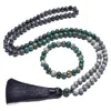 Hänghalsband 8mm naturliga afrikanska turkosa labradorite lyckliga jade pärlstav halsband smycken set 108 mala meditation bön rosa205u