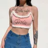 Kawaii Letter Print Y2K Summer Furry Sweet Pink Camis Top With Thin Strap Backless New Cute Sleeveless Crop Cami Streetwear 210415