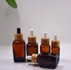 30 ml oranje vierkante druppelaar glazen fles Eco-vriendelijke bamboe wit zwart cap cosmetische essentiële olie aromatherapie container verpakking SN5419
