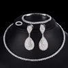 Boucles d'oreilles collier 4 pièces de luxe mariage ensembles de bijoux de mariée pour les femmes Bracelet anneau boucle d'oreille ensemble corde élastique cristal