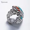 حلقات الكتلة الشريرة 925 Silver Bohemia Ring الحجر الفيروز الطبيعي 100 ٪ S925 Sterling الصلبة للنساء المجوهرات