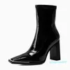 Boots Black Short 2021 Autumn And Winter Fashion Elastic Metal Square Head Thick Heel High European American