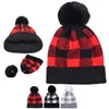 Christmas Santa Claus Plaid Hats Woolen Knitted Grid Hat With Removable Plush Ball Xmas Party Costume Clothing Decoration Caps BH4975 TYJ