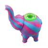 Pipe à eau en silicone 4,9 pouces Motif éléphant Mini Bubbler Aléatoire de qualité alimentaire colorée avec bol en verre Oil Dab Rig Narguilé Bong Pipes