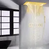 Termostatisk topp-borstat guldbadkar duschkantsystem 700x380 mm LED-badrumshuvud med handhållen spray