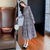 Прибытие Корейский элегантный женский офис работы носить с длинным рукавом высокая талия цветочные принты оборками тонкое платье Vestidos 210529