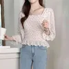 Sweet Long Sleeve Fashion Women Blouses Printed Floral Blusas Mujer Shirts for Woman Korean Ruffled 10311 210427