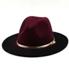 Autumn Winter Men Women New Spray Painted Woolen Jazz Hat With Golden Belt Wide Brim Gradient Color Party Fedora Hats7482932