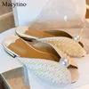 Tofflor Sommar Elegant Pearl Sandals Klänning Skor Kvinnors Vit Kattunge Heel Peep Toe Beach