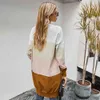 Long Sweater Cardigan Women Autumn Winter Loose Brown Color Block Patchwork Long Sleeve Knit Tops Jacket Coat Fashion Fall 210415