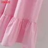 Sommar mode kvinnor rosa maxi lång klänning bomull band ärmlös kvinna strand sundress 5x25 210416