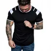 Mäns O-Neck T-shirt Slim Short Sleeve High Street T-shirt Män Sommar Casual Muscle Fitness Top Patchwork Mode Basic Tee 210603