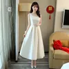 Ethnic Clothing Bridesmaid Mid Length Satin Evening Dress Sexy V-Neck Women Pleated Dresses Banquet Party Prom Gown Skirt Plus Size 3XL Vest