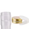 100 ml 200 ml Gläser Transparente PET-Kunststoff-Aufbewahrungsdosen Boxen Runde Flasche mit goldenen Aluminiumdeckeln RRD7038