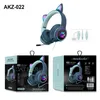 AKZ-022 Cat Ear Wired Headphones Over-head Gaming Headset Noise Reduction With Mic Bass Stereo PC Wired 7.1 Channel LED Lighting