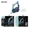 AKZ-022 Cat Ear Earphones Stereo Headset med MIC LED Light and Volume Control Support Wired Headphones Glödlampor