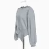 [EAM] Coupe ample Grande taille Ourlet irrégulier Sweat-shirt à fermeture éclair Col rond Manches longues Femmes Mode Printemps Automne 1D24 211109