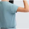 L071セクシーな天気露出Tシャツと通気性のあるヨガのトップス半袖ランニングスポーツシャツの女性ソリッドカラー屋外フィットネス服