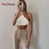 Camiseta sin mangas de punto con cuello Halter a la moda sin mangas sin mangas Y2K Tops estéticos ajustados para fiesta de Club para mujer ropa de corsé blanco sólido 210517