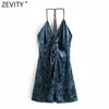 Women Sexy Deep V Neck Knotted Sling Mini Dress Femme Chic Velvet Party Vestido Backless Casual Slim Clothing DS4922 210416