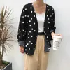 Polka dot Bluzka Kobiety Black Kimono Cardigan Koreański Linen Top Ubrania Femme Jesień 210427