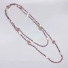 Irregular Purple Amethyst Quartz Long Necklace With 2mm Crystals and 5-6mm White Freshwater Pearls Hammered Gold Beads 50 Inch