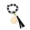 2022 new Wholesale foreign trade beaded wooden bead keychain fashion personality disc tassel bracelet key ring multi-color optional