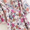 Vento festivo Stampa floreale Scollo a V croce Kimono Mini abito Tempo libero grandi abiti altalena abiti Abbigliamento donna D1288 210430