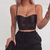 summer tops ladies sexy corset tops without black chain belt thickened short satin casual black crop tops 210419