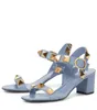 Buty dla kobiet luksusowe marka marki Sandały Sandały Sandały Sumpus Mody Otwarte u nóg skórzany Chunky Heel Roman Sandal 60 mm z B1366739