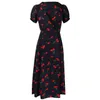 Plus Size Women Dresses Cherry Print Short Sleeve Vintage French Dress V-neck Midi Dress Chiffon Summer Vestidos S-4XL