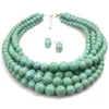 Green Beaded Choker Necklace and Drop Earrings Multilayer Imitation Pearl Crack Beads Bib Necklaces Jewelry Sets For Women Wedding Party