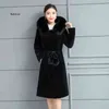 Manteau de fausse fourrure femmes capuche vison cachemire coupe ajustée plus taille solide manches longues épais chaud simple boutonnage 211220