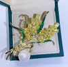 Wheat Ears Shape Brooch Artificial Zircon Pin Natural Freshwater Pearl Corsage