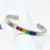 Modyle Nieuwe Zwarte Regenboog Kleur Manchet Bangle Armbanden Voor Mannen Vrouwen Sieraden Roestvrij staal Roze LGBT Pride Gifts Accessoire Q0722